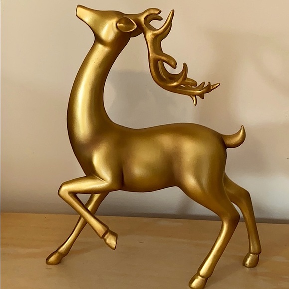Golden finish, antique deer sculptures, set of 2 - Picture 2 of 7